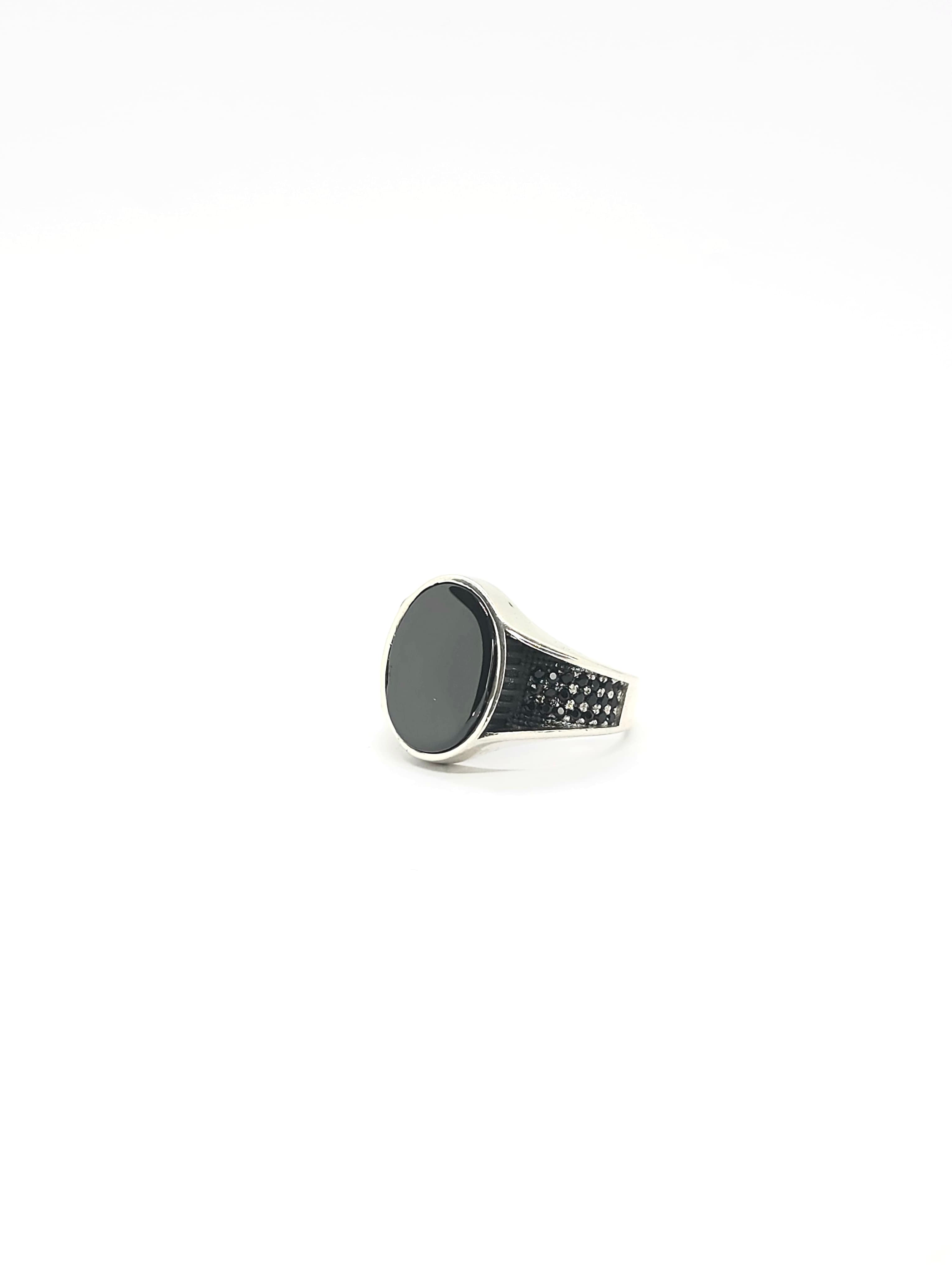 Turkish Style Silver Men's Ring with Oval Black Onyx