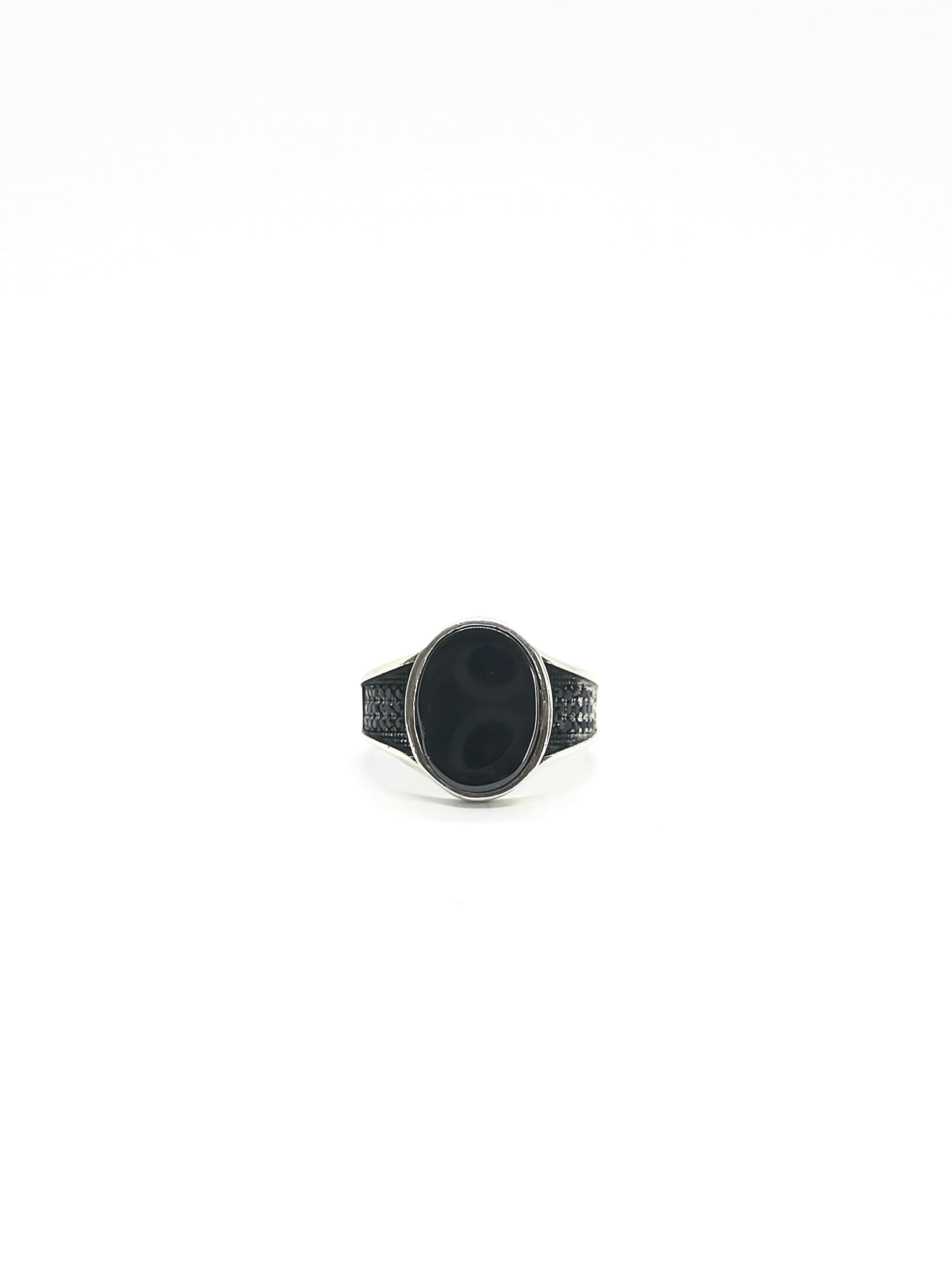 Turkish Style Silver Men's Ring with Oval Black Onyx
