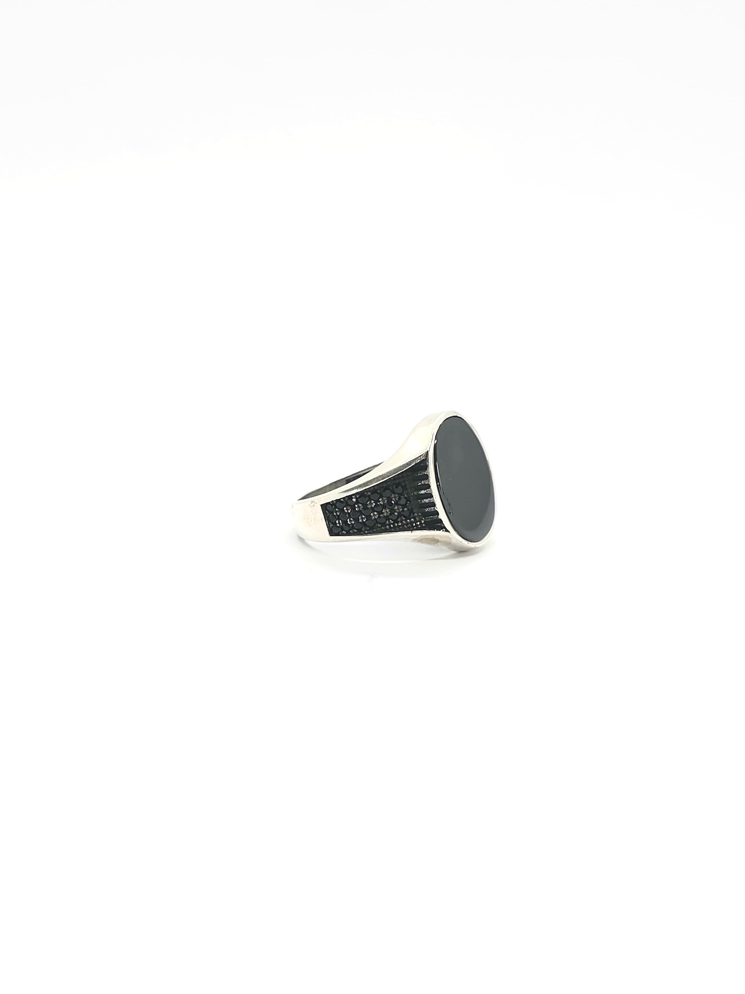 Turkish Style Silver Men's Ring with Oval Black Onyx