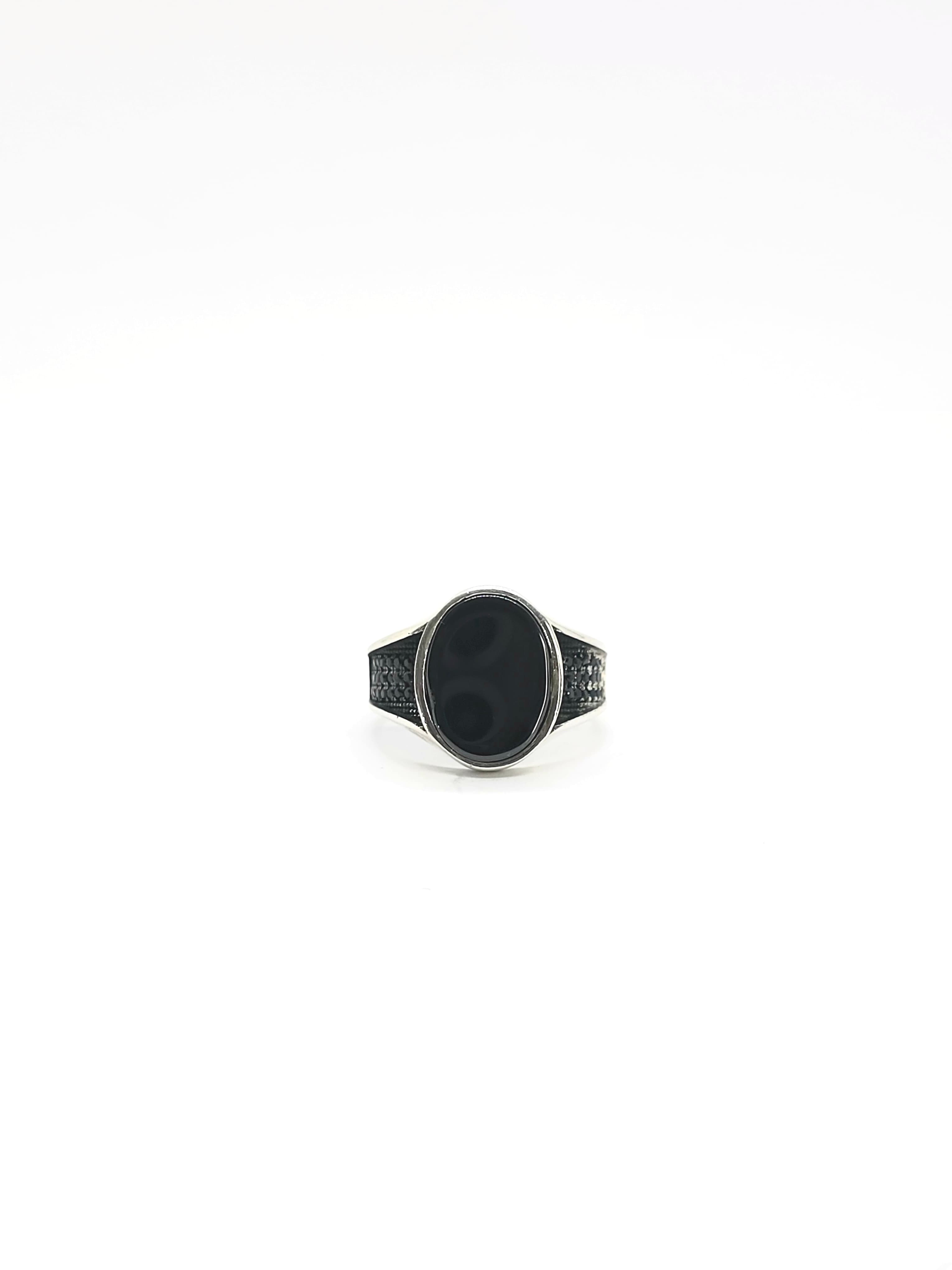 Turkish Style Silver Men's Ring with Oval Black Onyx
