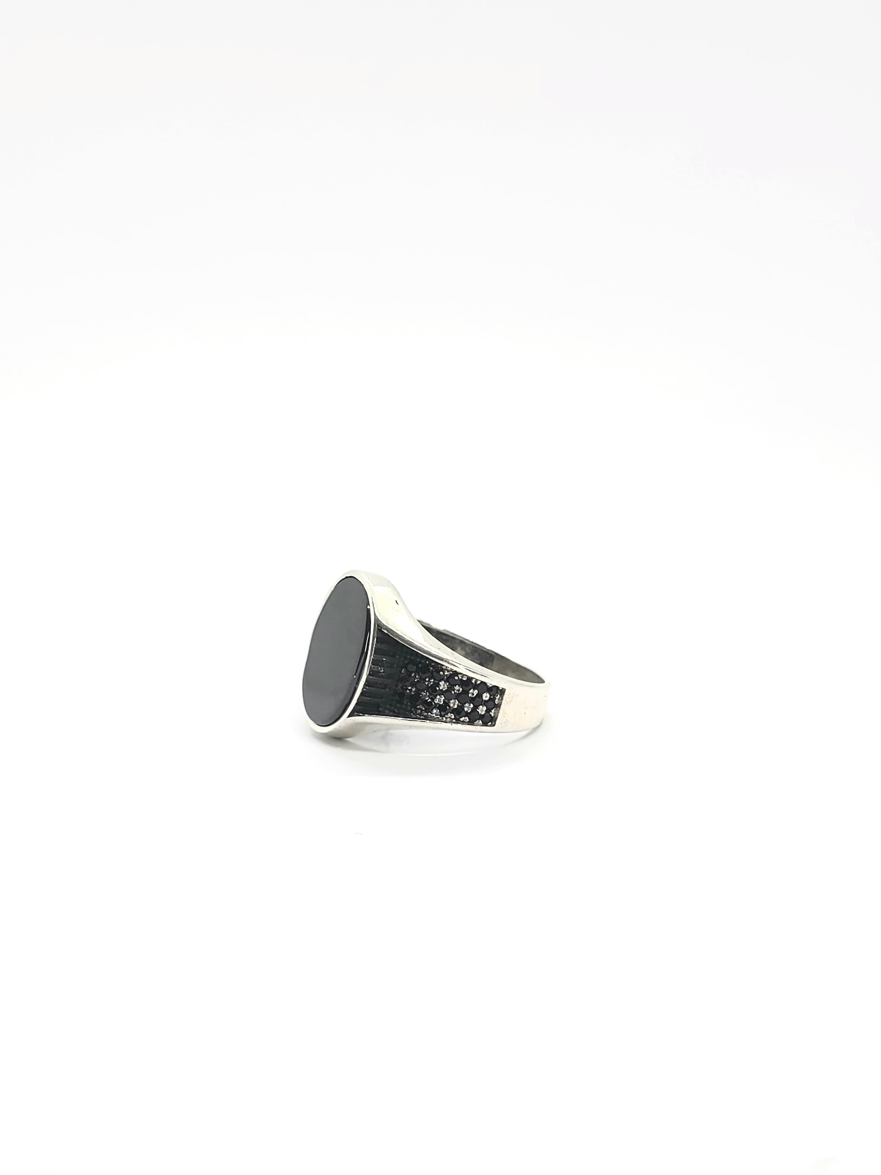 Turkish Style Silver Men's Ring with Oval Black Onyx