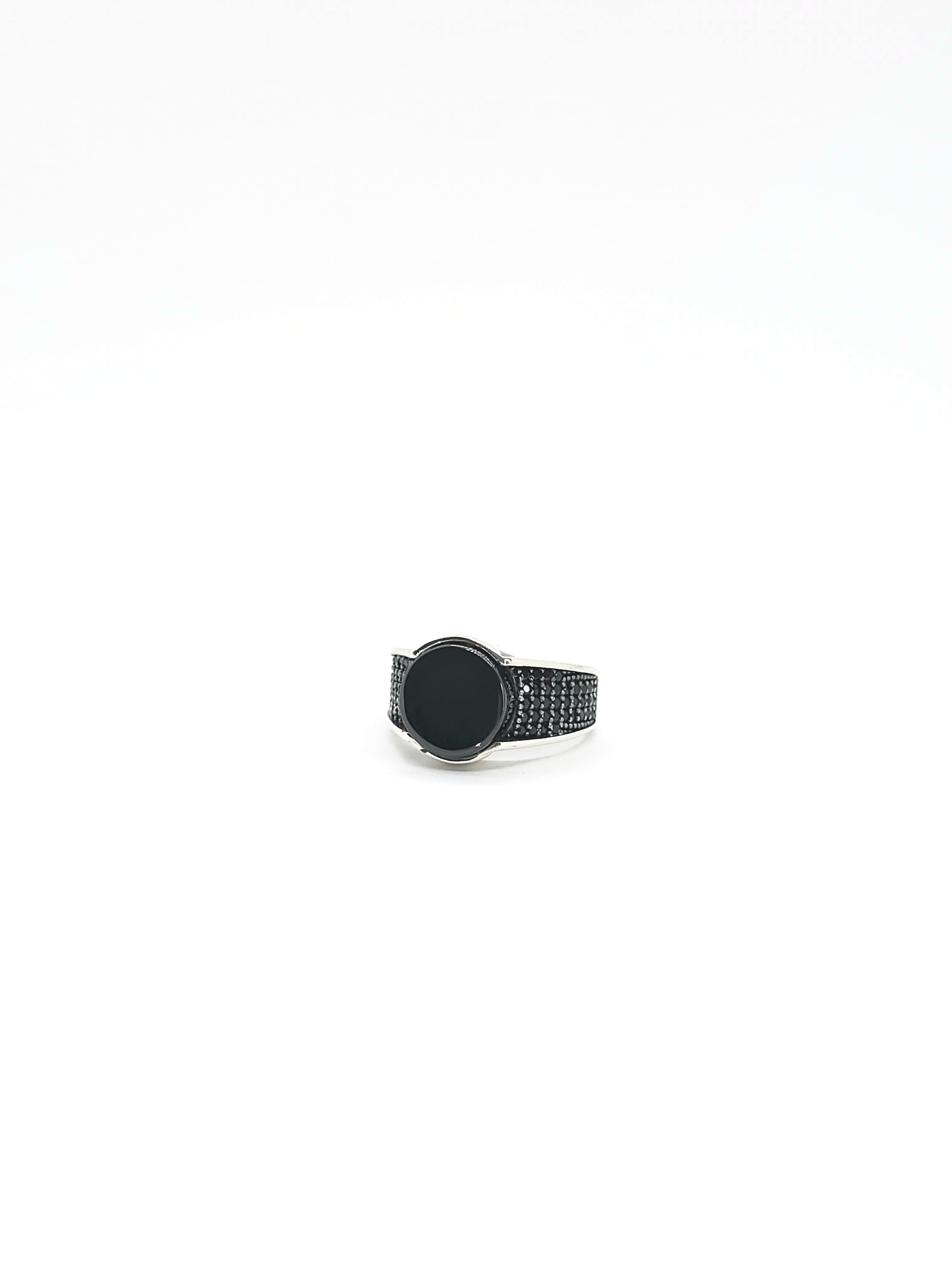 Turkish Style Silver Men's Ring with Round Black Onyx