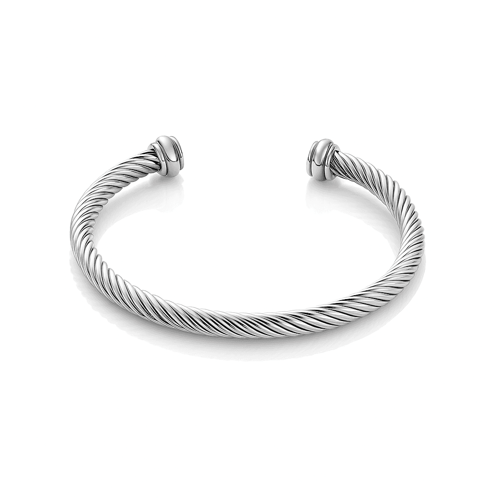 Sterling Silver Twisted Cable Cuff Bangle Rope Design