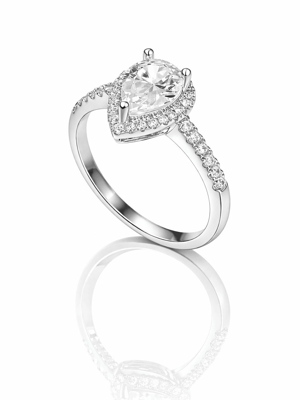 Dazzling Pear Cut Halo Engagement Ring with Pave Setting