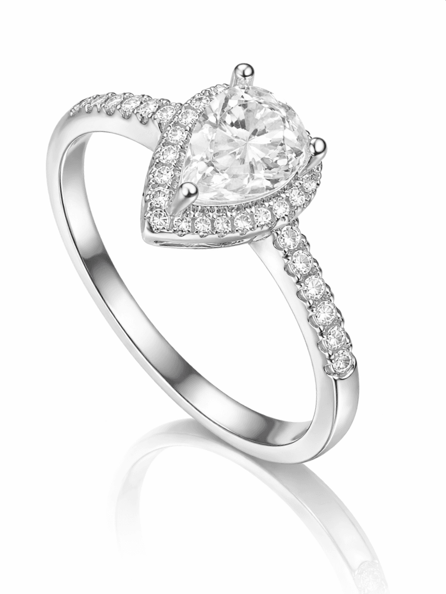 Dazzling Pear Cut Halo Engagement Ring with Pave Setting