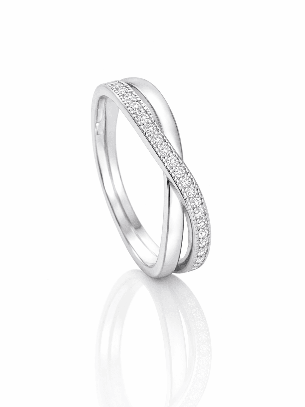 Modern Criss Cross Pave Zircon Silver X Ring