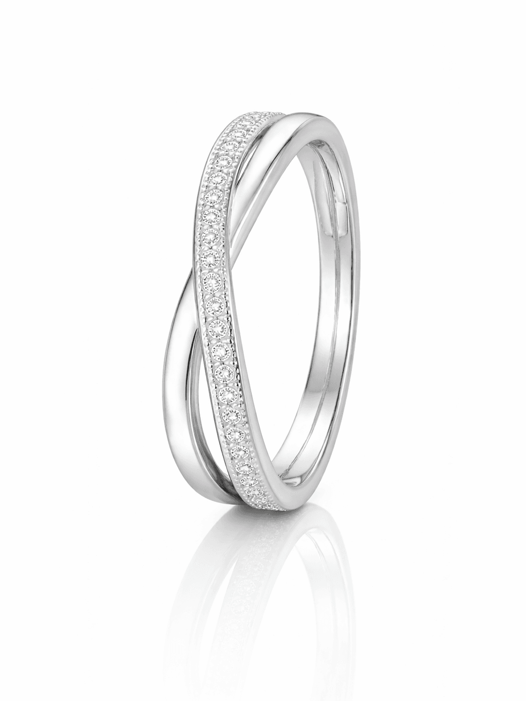 Modern Criss Cross Pave Zircon Silver X Ring