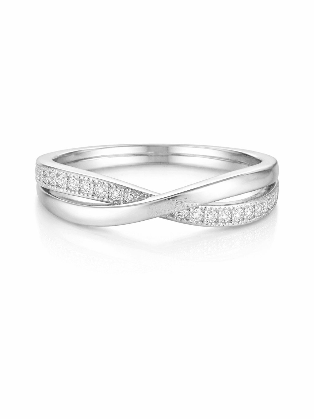 Modern Criss Cross Pave Zircon Silver X Ring