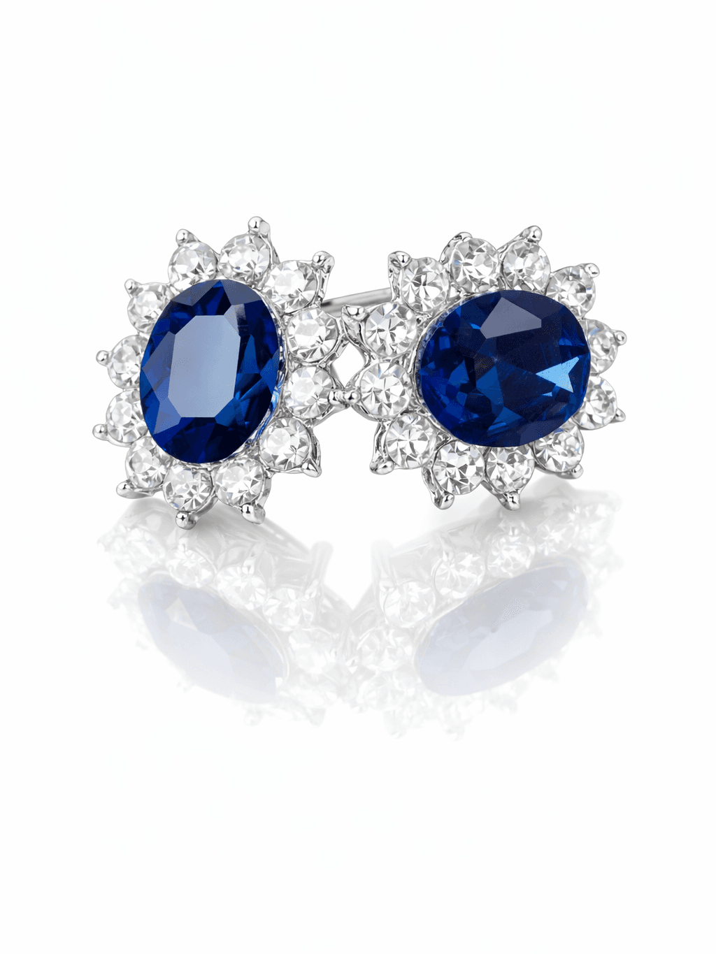 Royal Blue Oval Halo Stud Tops Sunflower Design