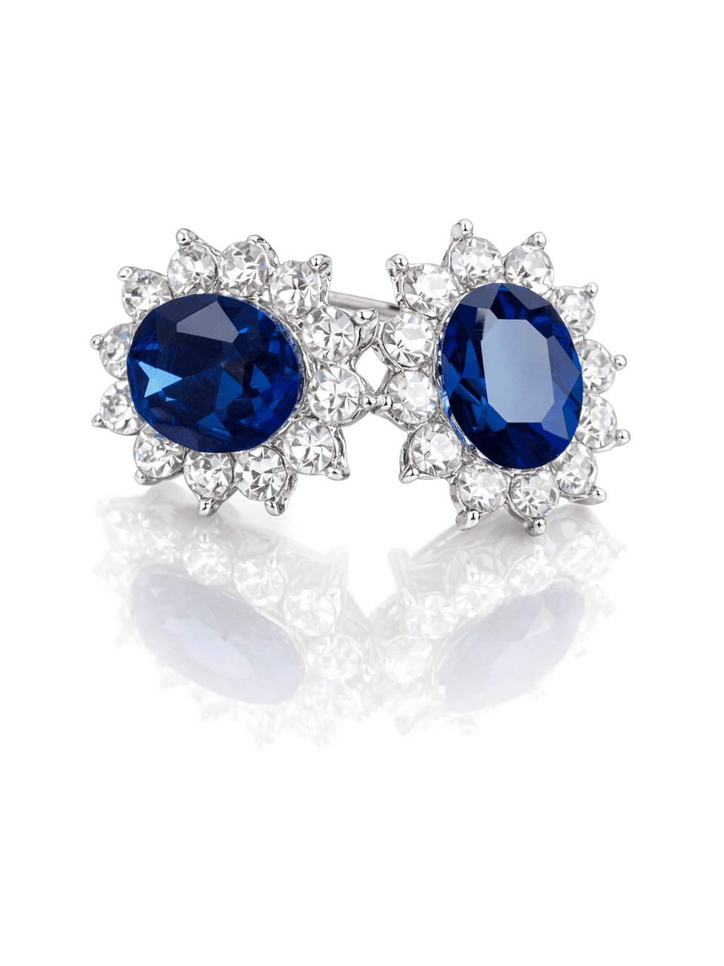 Royal Blue Oval Halo Stud Tops Sunflower Design