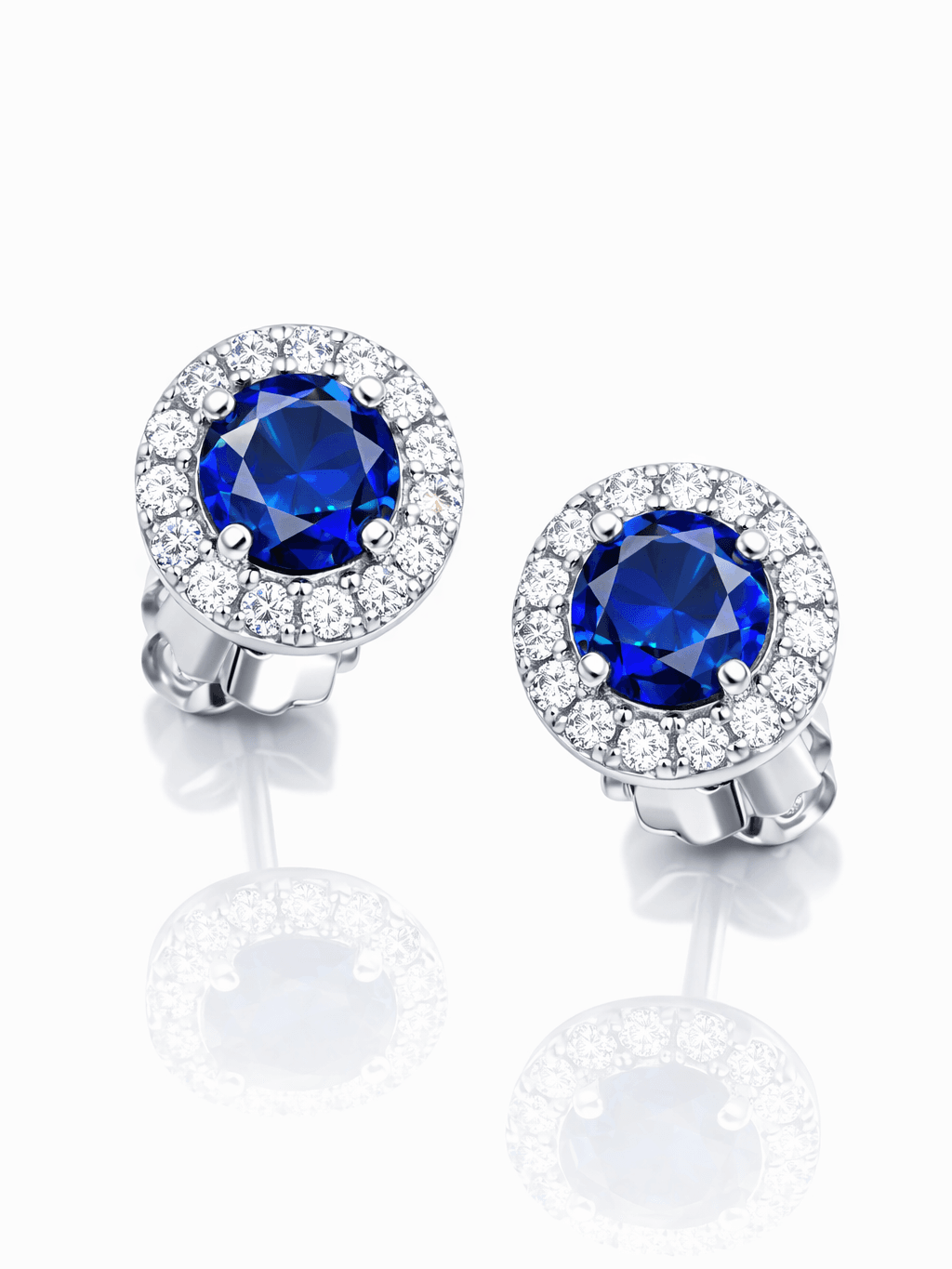 Classic Round Blue Sapphire Halo Stud Tops