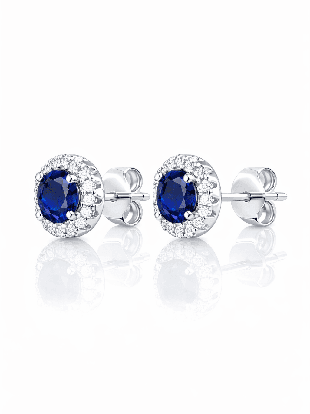 Classic Round Blue Sapphire Halo Stud Tops
