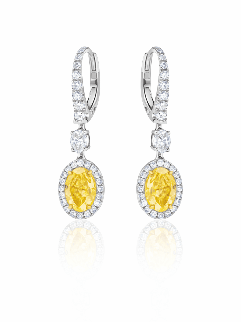 Canary Yellow Oval Halo Drop Earrings