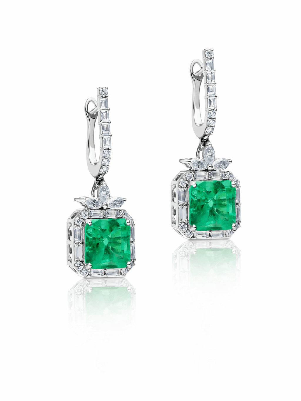 Emerald Green Square Art Deco Drop Earrings