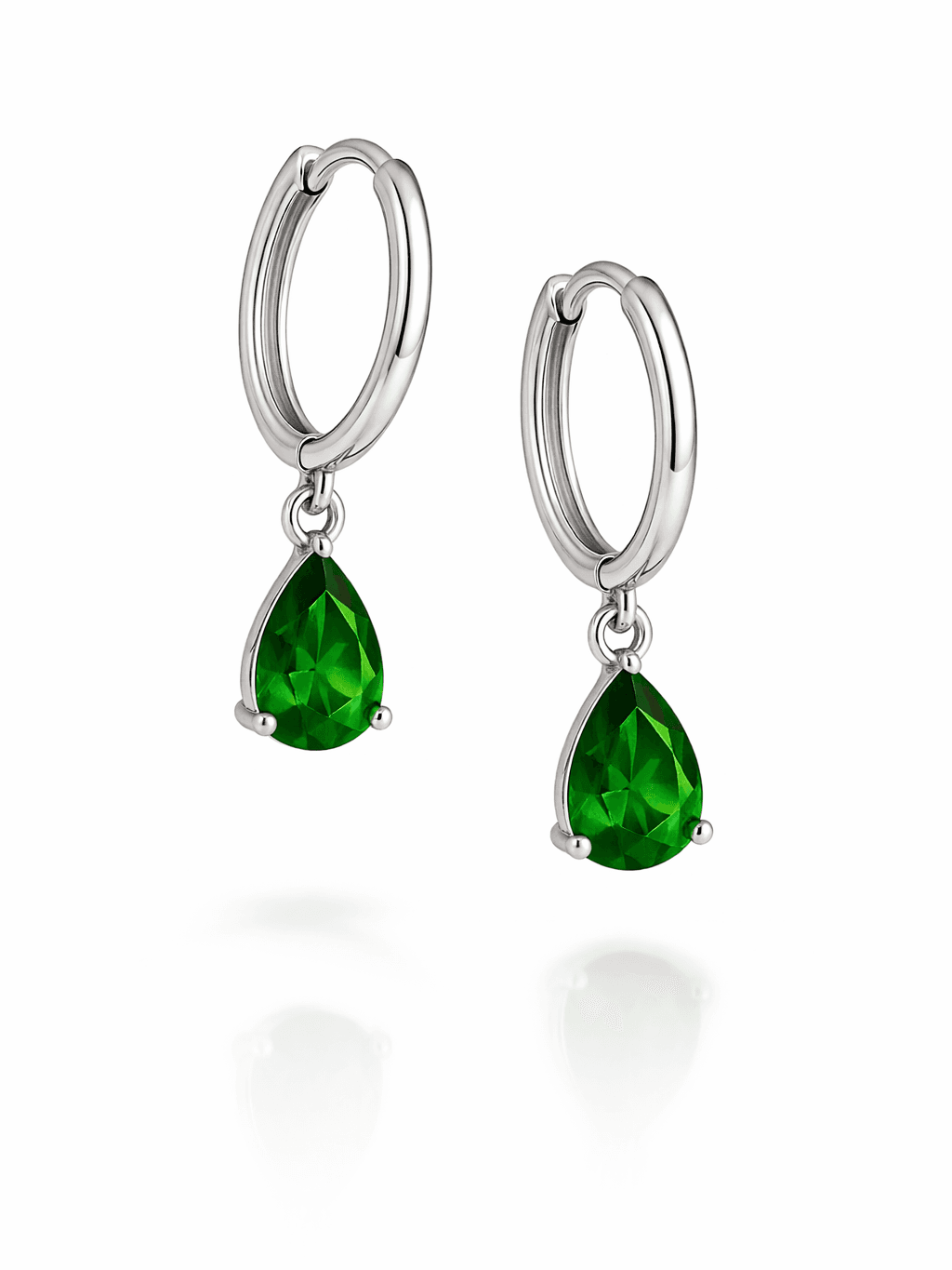 Emerald Green Pear Cut Charm Hoop Earrings
