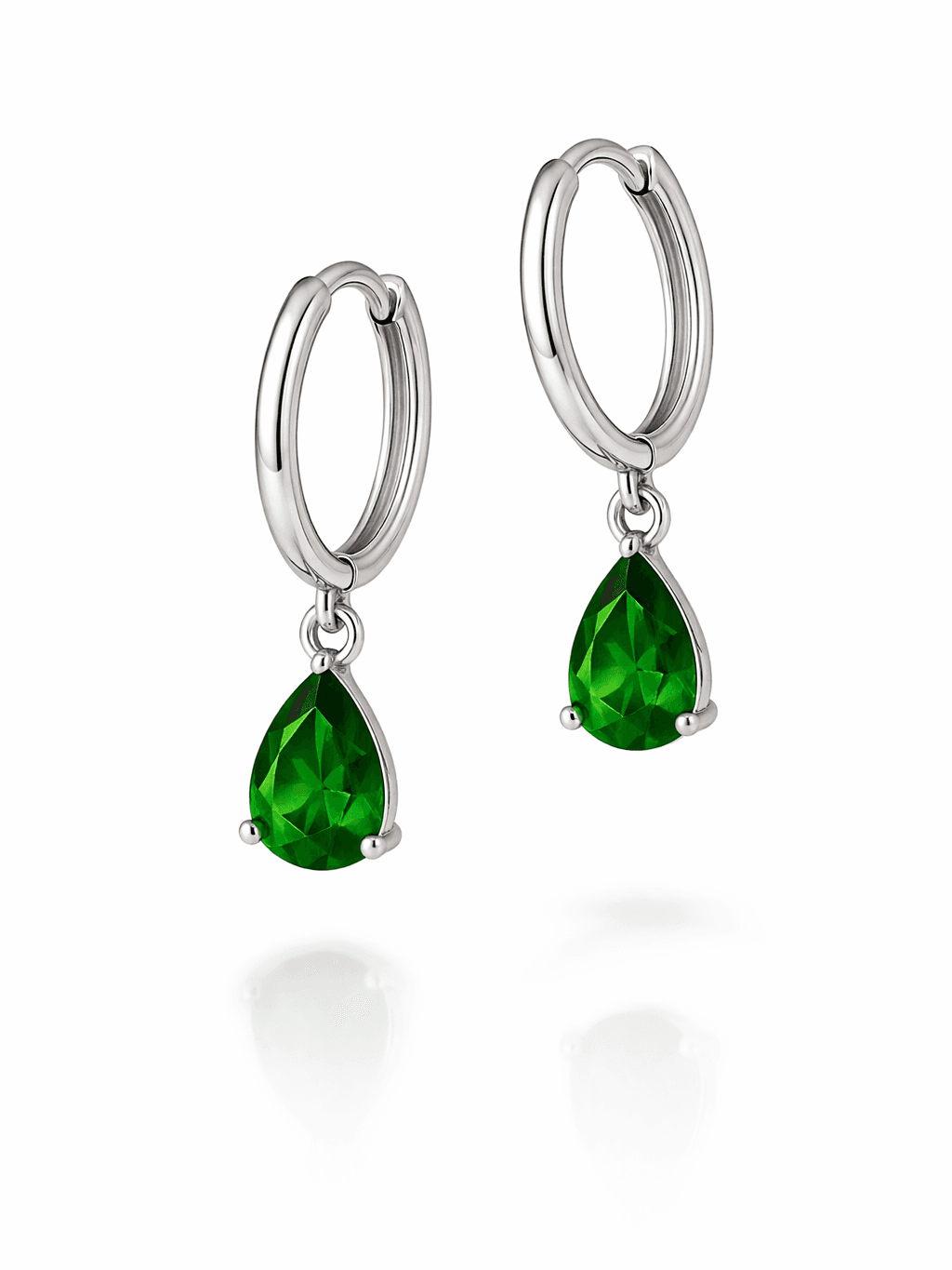 Emerald Green Pear Cut Charm Hoop Earrings
