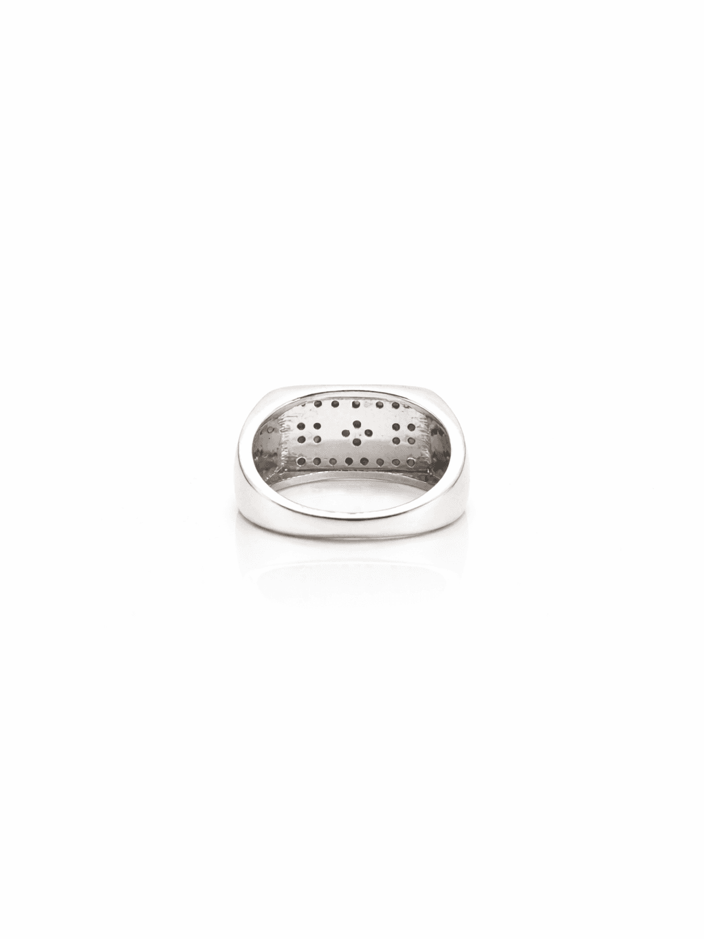 Modern Rectangular Silver Signet Ring with Geometric Zircon Design