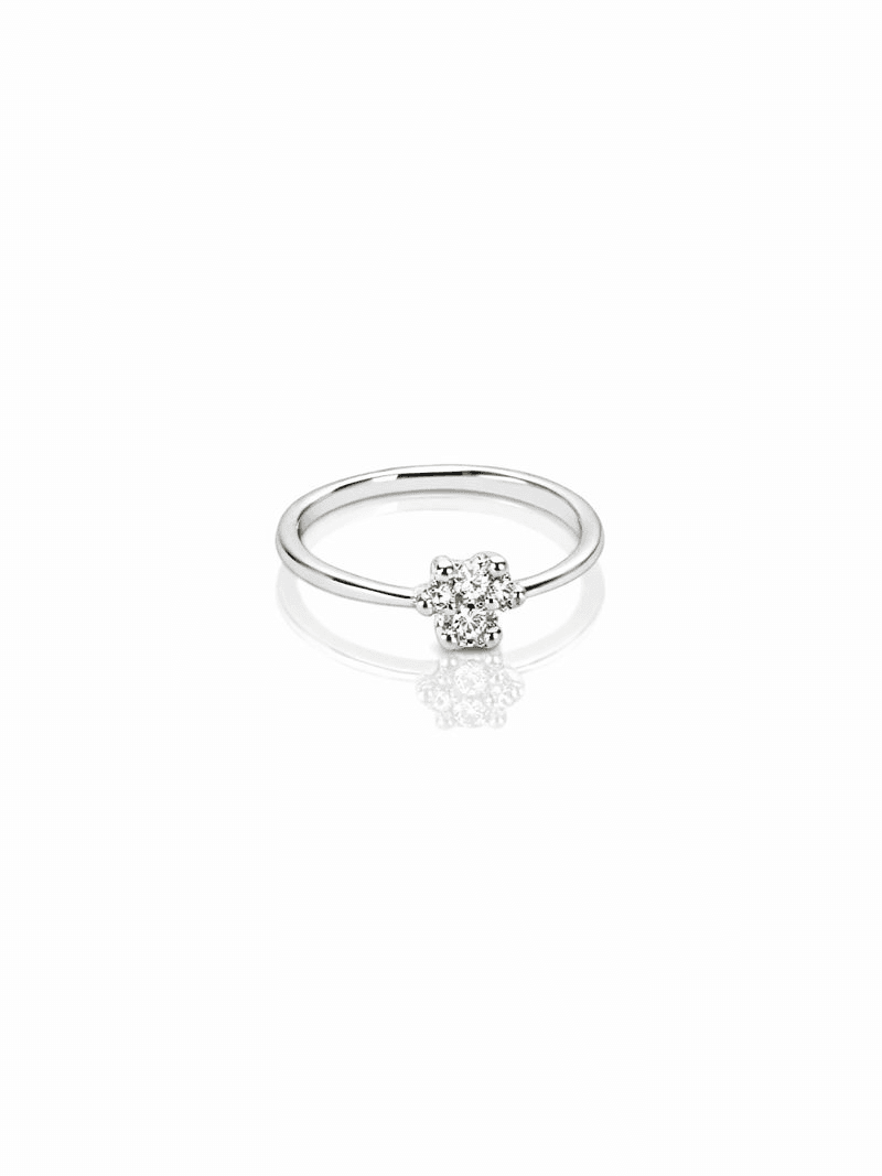 Dainty Silver Three Leaf Clover Ring with Sparkling Zircons