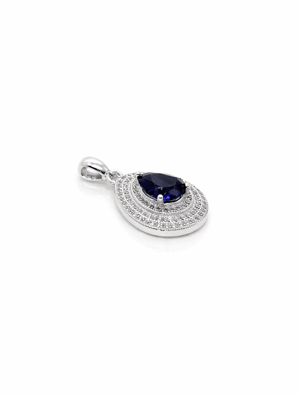 Silver Teardrop Pendant with Royal Blue Stone