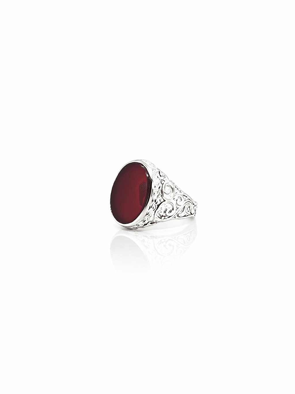 Vintage Style Silver Ring with Red Aqeeq Stone