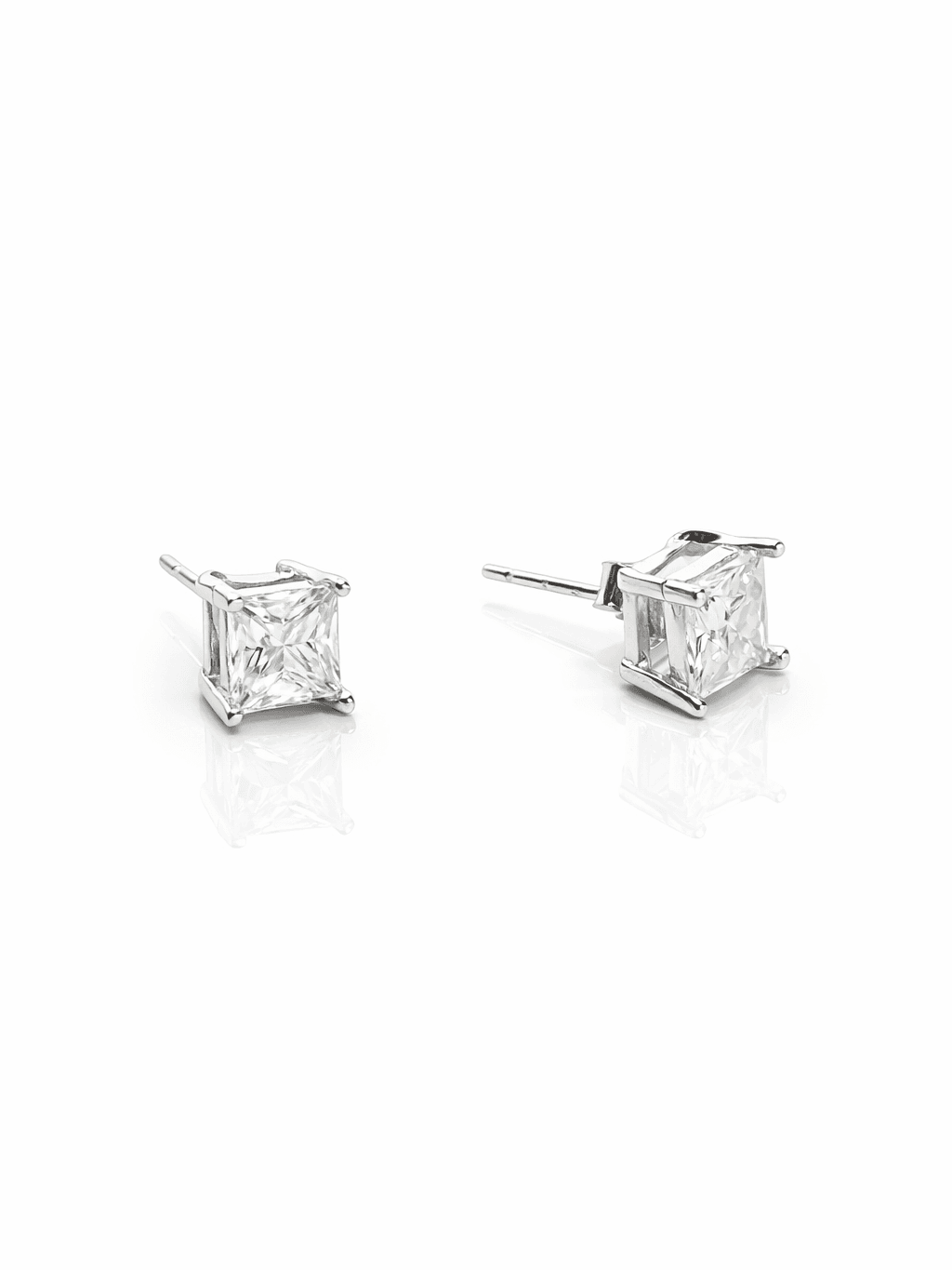 Sterling Silver Princess Cut Zircon Stud Tops Solitaire Design
