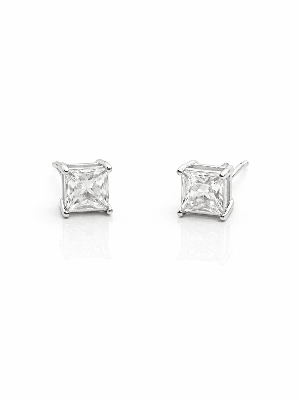 Sterling Silver Princess Cut Zircon Stud Tops Solitaire Design