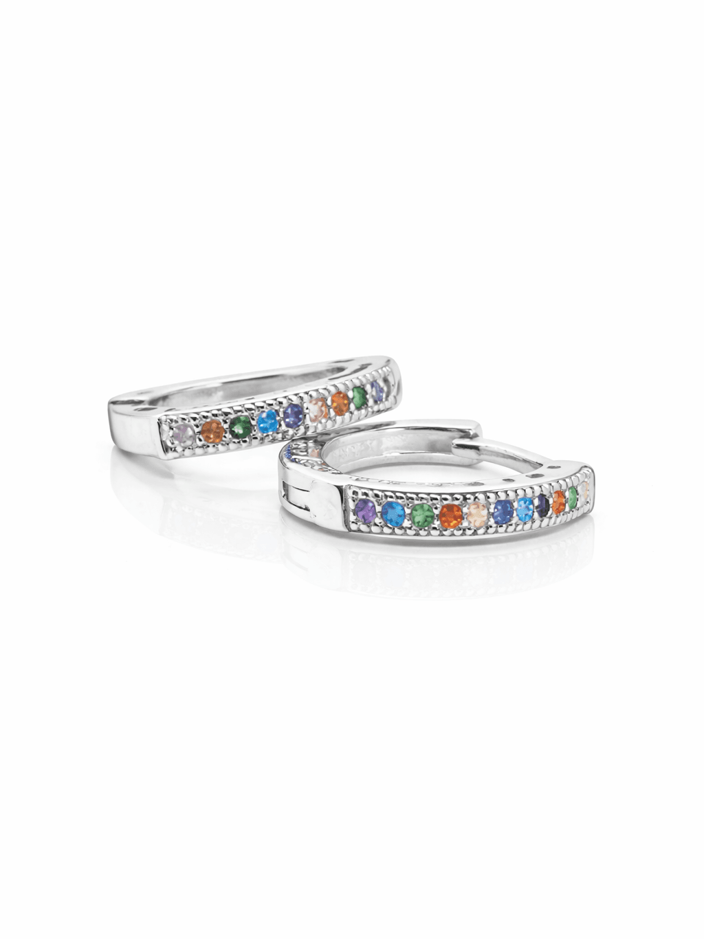 Italian Style Silver Rainbow Huggie Hoop Earrings