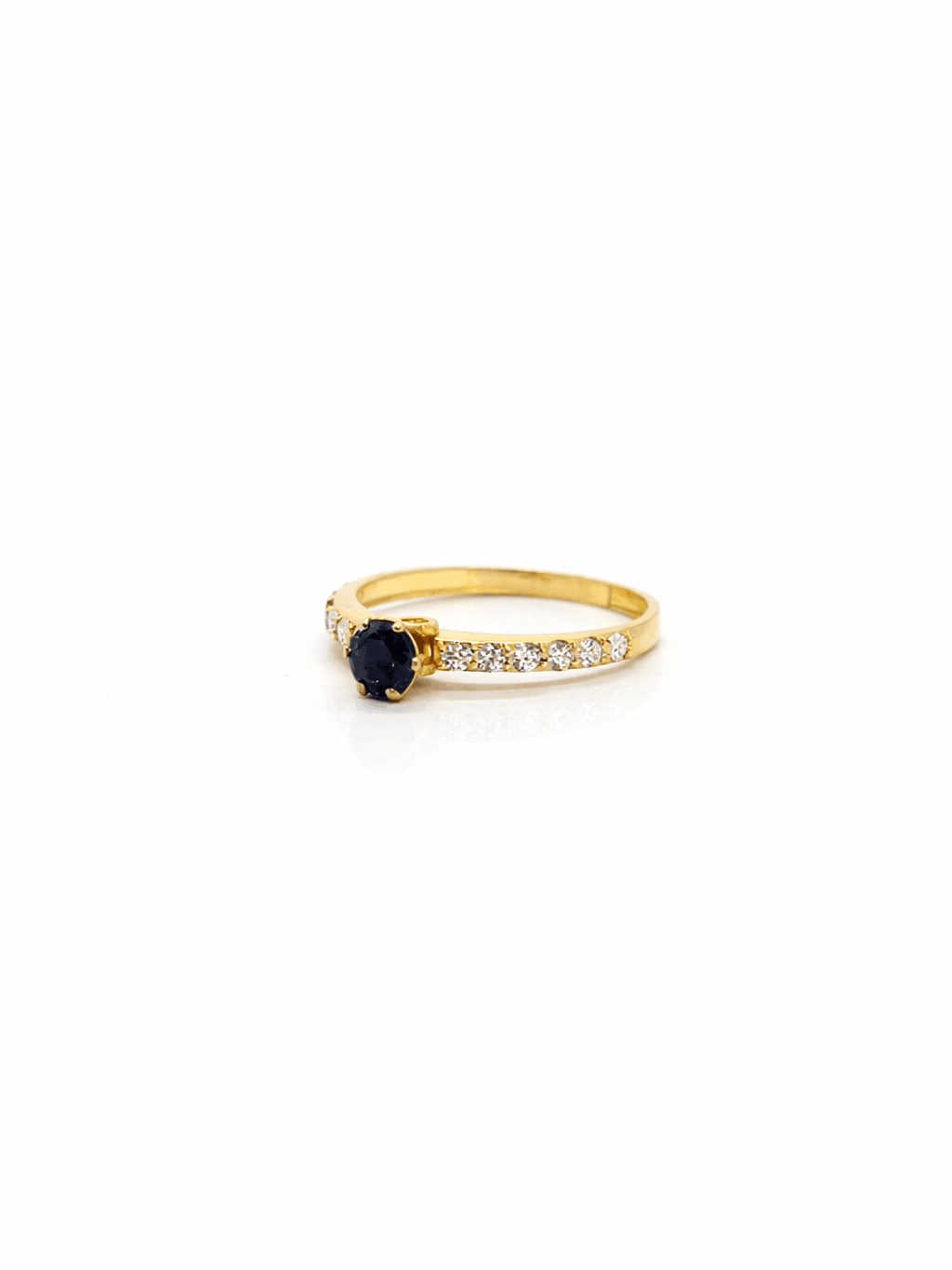 21K Gold Royal Blue Solitaire Engagement Ring with Crystal Accents