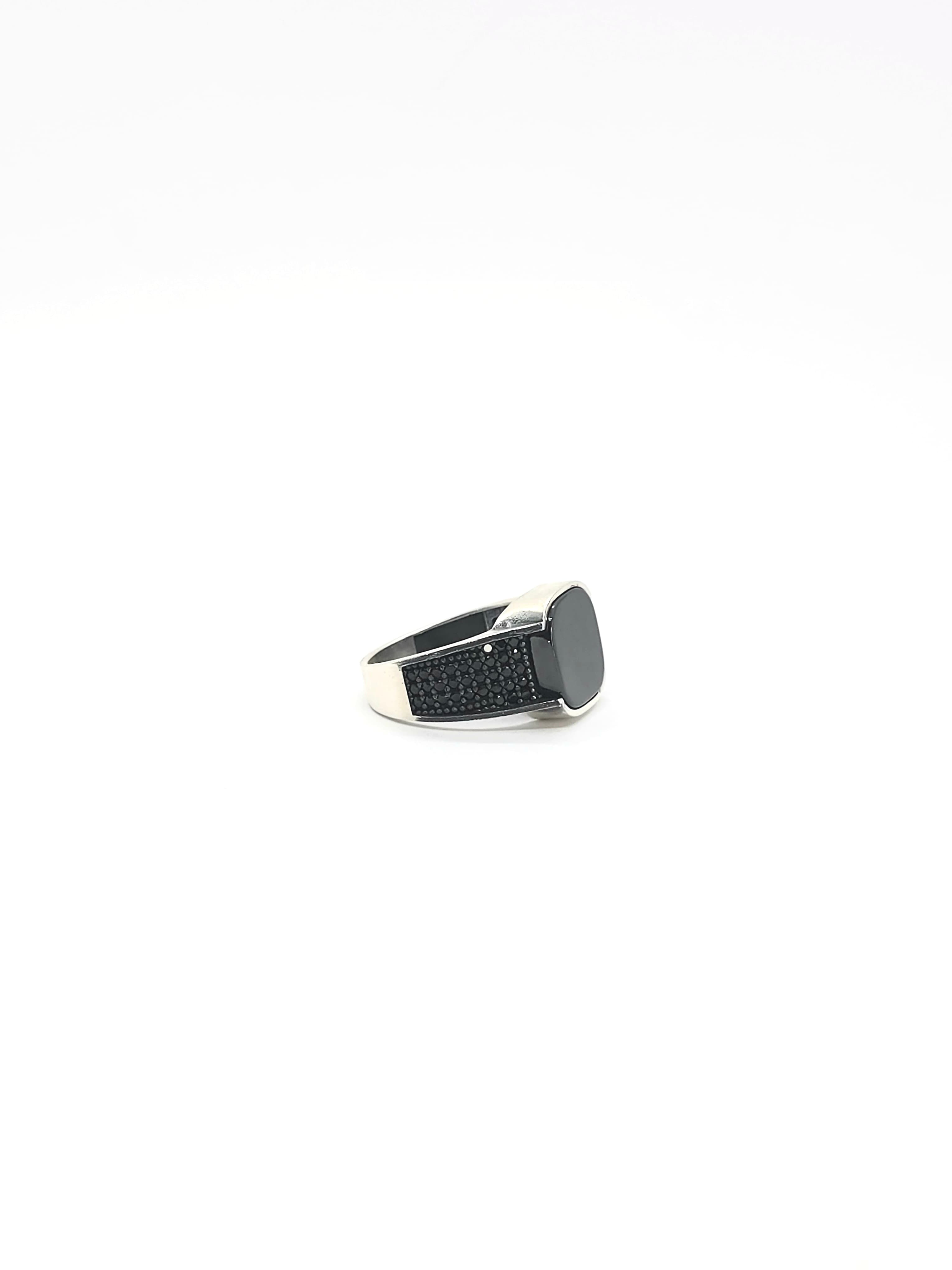 Turkish Style Silver Men's Ring with Rectangular Black Onyx