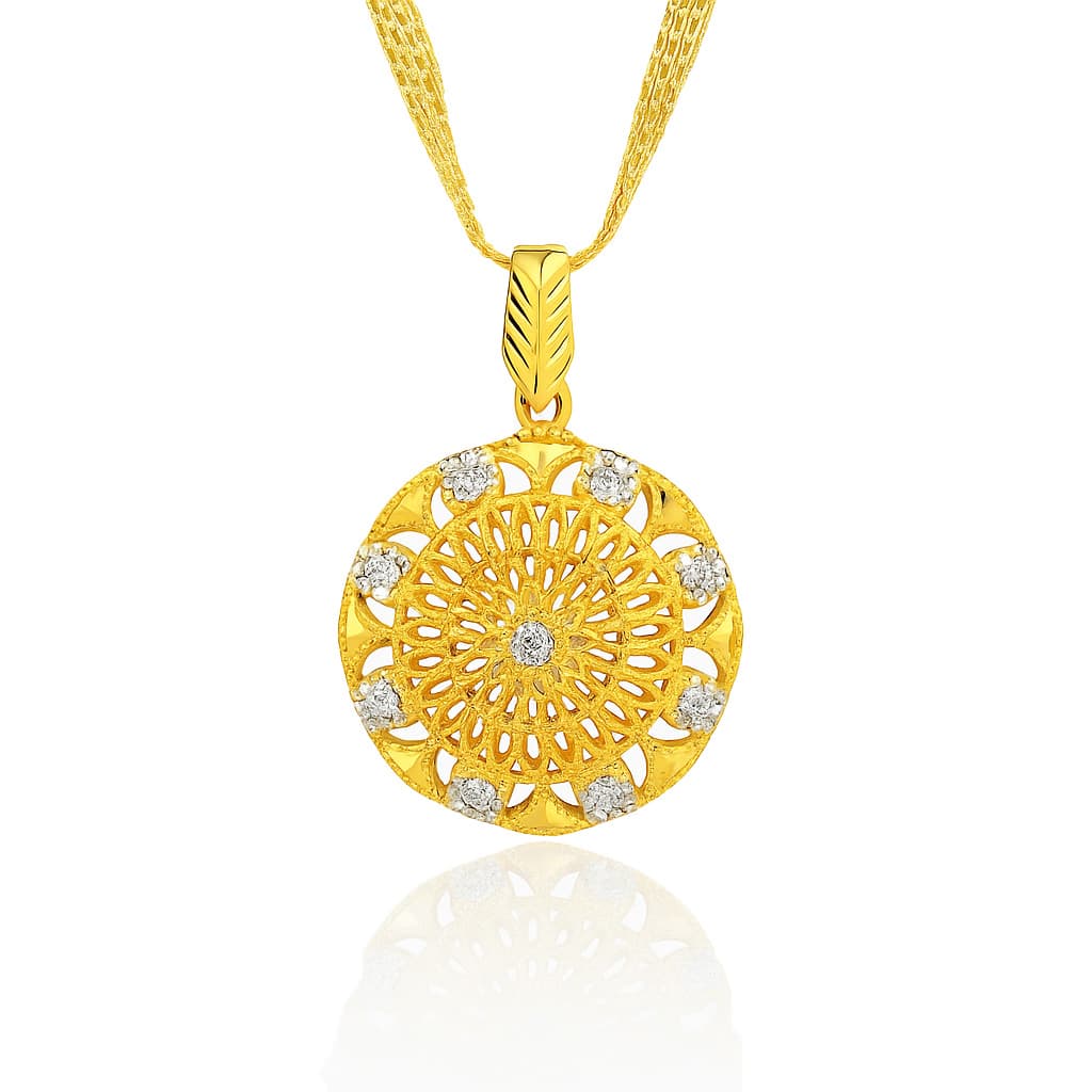 Gold Round Filigree Pendant with White Lacquer Accents