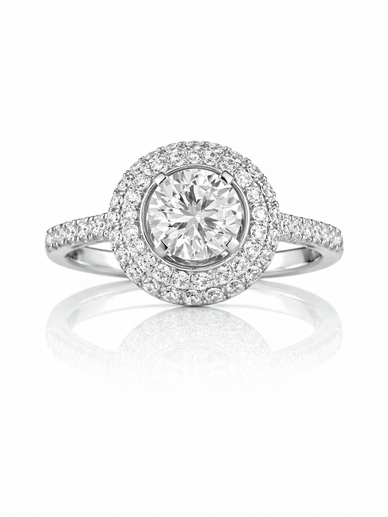 Sterling Silver Round Halo Engagement Ring Pave Band