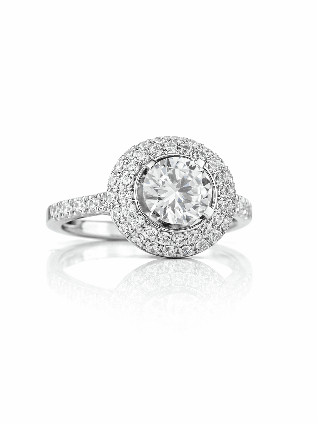 Sterling Silver Round Halo Engagement Ring Pave Band