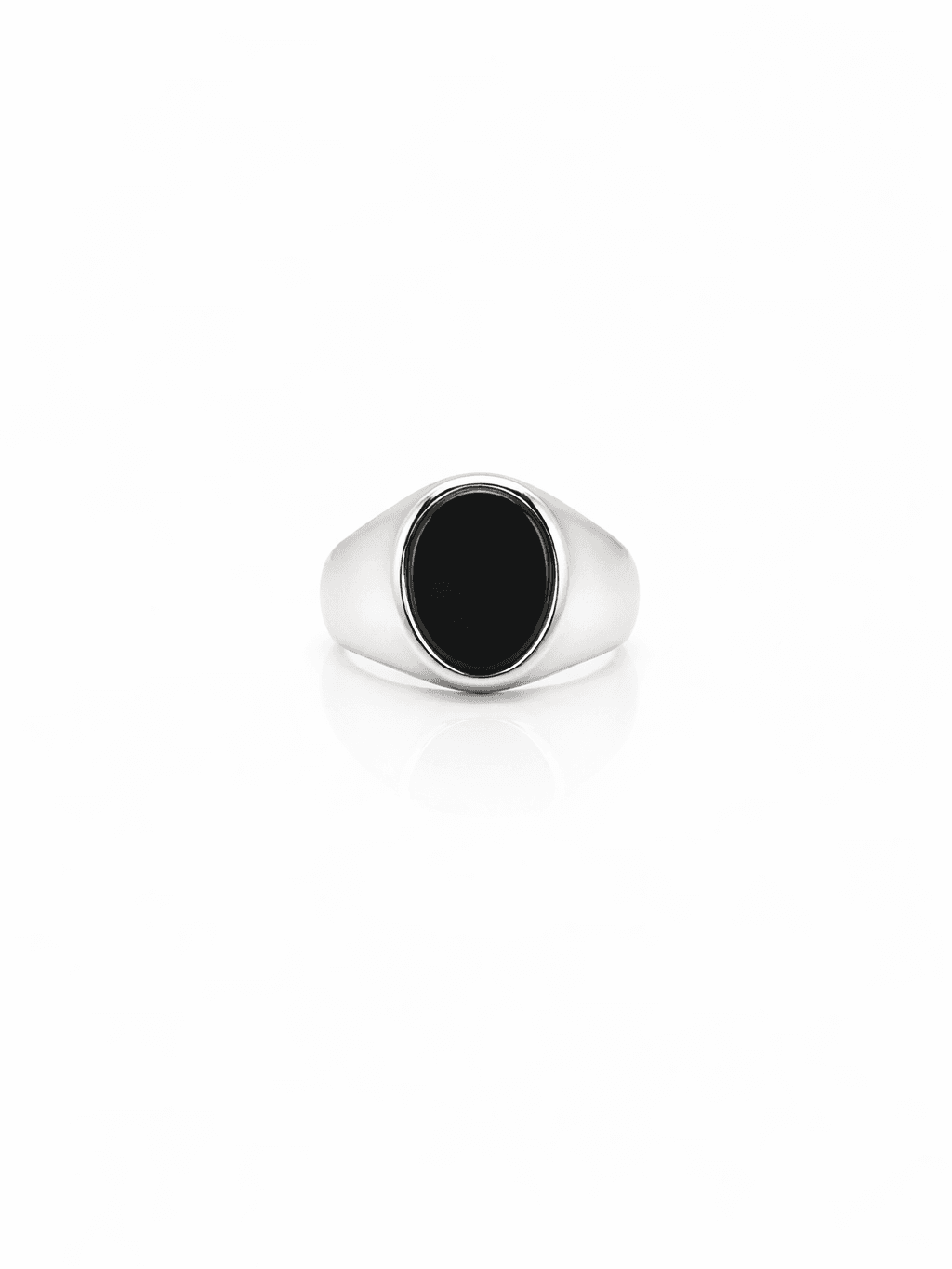 Classic Silver Signet Ring with Oval Black Stone