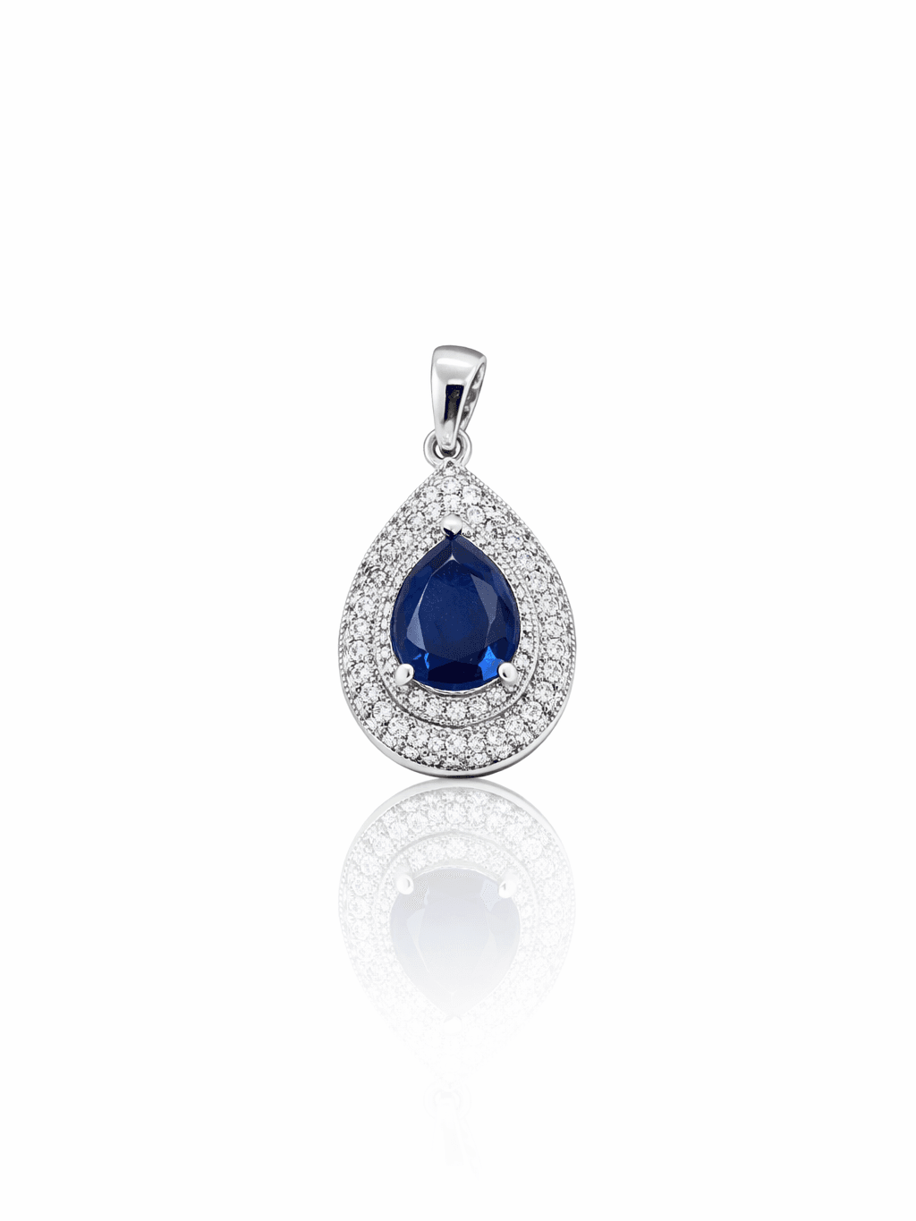 Silver Teardrop Pendant with Royal Blue Stone