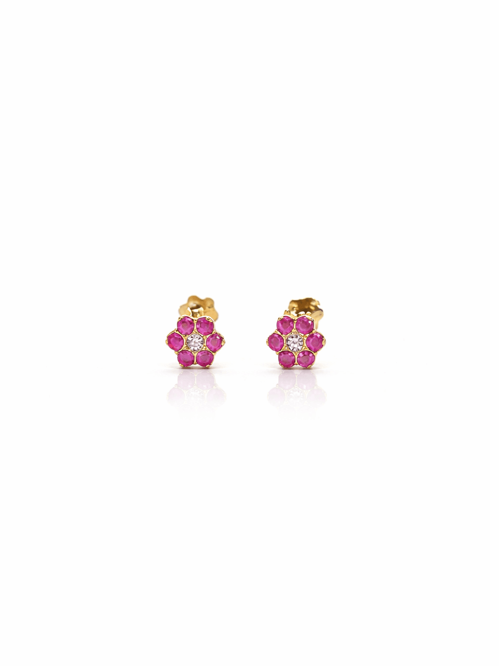 21K Gold seven Stone Ruby Flower Stud Tops for Girls