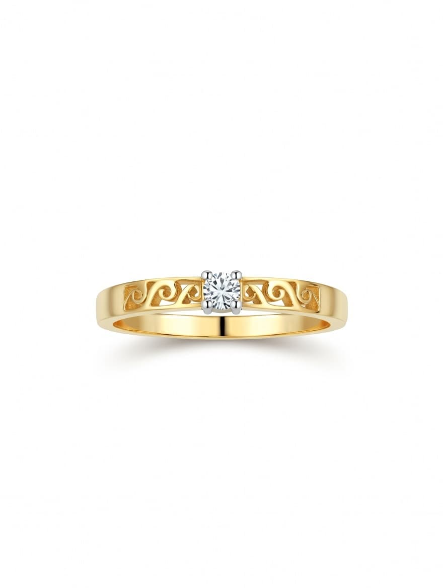 Gold Vintage Scroll Natural Diamond Ring
